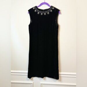 Tory Burch black velvet embellished shift dress size 2